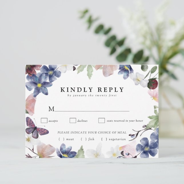 Chic Boho Wildflower Weding RSVP Card (Em pé/Frente)