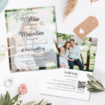 Chic branco de orçamento transparente 2 foto QR Co<br><div class="desc">Um convite para casamento de fotos multifunções moderno e moderno que mostra suas informações de casamento sobre uma de suas fotos favoritas com uma camada branca transparente e realçada por um elegante roteiro de cinzas escuras, mas com um olho no orçamento. Facilmente personalizável com os detalhes da sua cerimônia de...</div>