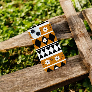 Chic Brown Retro e Padrão Floral Preto Whimsical