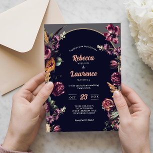 Chic burgundy blush floral casamento Convite