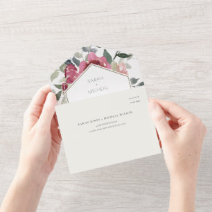 CHIC BURGUNDY BLUSH ROSA FLORAL WATERCOLOR WEDTING