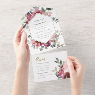 CHIC BURGUNDY BLUSH ROSA FLORAL WATERCOLOR WEDTING