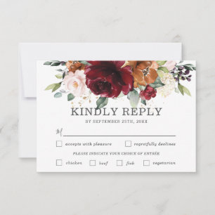 Chic Burgundy Floral Weding RSVP Card