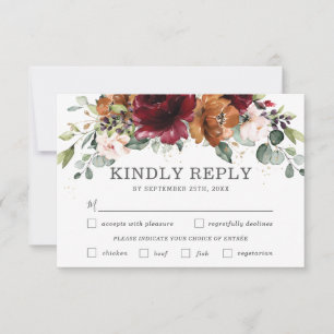 Chic Burgundy Floral Weding RSVP Card