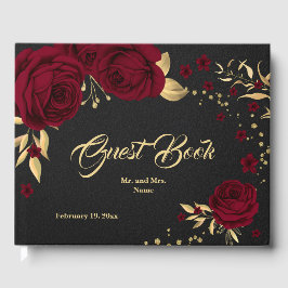 chic burgundy ouro floral deixa livro de hóspedes