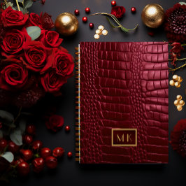 Chic Burgundy Red Faux Crocodilo Business