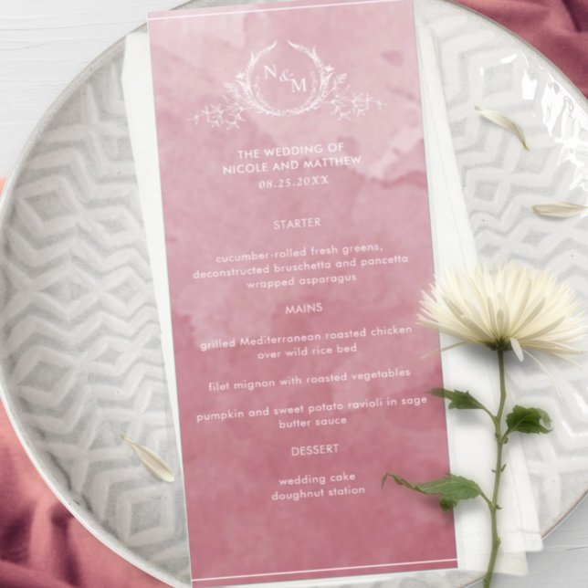 Chic Burgundy Watercolor, Menu Monograma de Casame (Criador carregado)