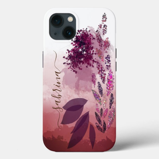 Chic Burgundy Watercolor Monograma Floral (Verso)