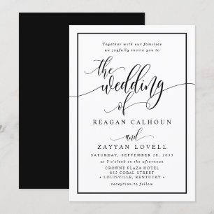 Chic Convite de Casamento em Preto e Branco com Ca