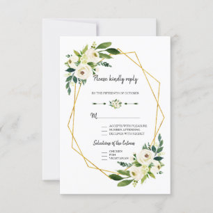 Chic Convite de Casamento Floral Verde Branco Quad