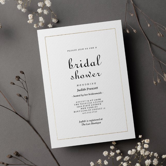 Chic convite de chá de noiva em ouro branco com ca (Chic white gold vintage calligraphy Bridal Shower)