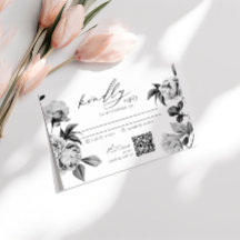 Chic Convite de Resposta de Casamento Floral Preto