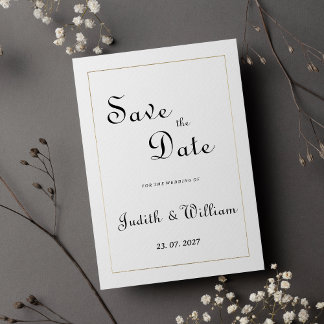 Chic convite Save the Date em ouro branco com cali