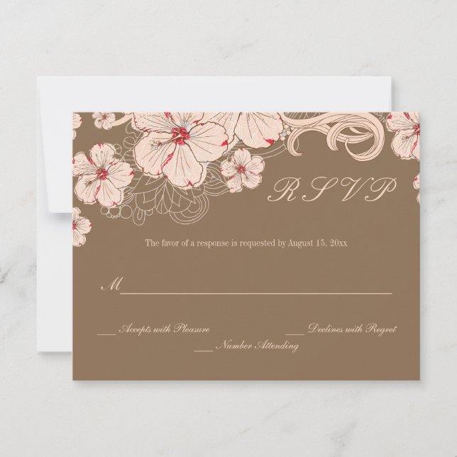 Chic cor-de-rosa hibiscus flor casamento RSVP resp (Frente)