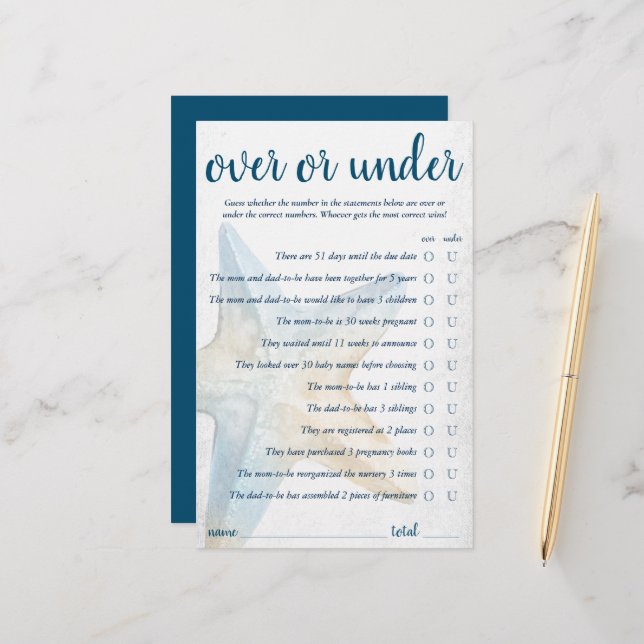 Chic costal | Azul-Starfish Sobre e Sob Jogo (Frente/Verso In Situ)