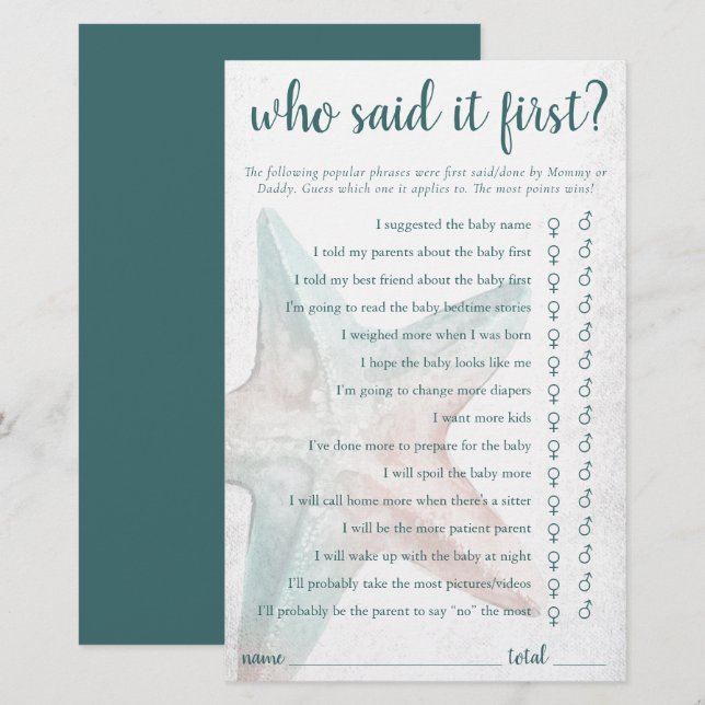 Chic costal | Fécula Teal Que Disse O Primeiro Jog (Frente/Verso)