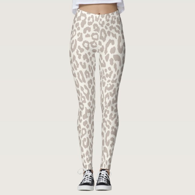 Chic Cream Taupe Animal Imprimir Leggings Yoga (Frente)