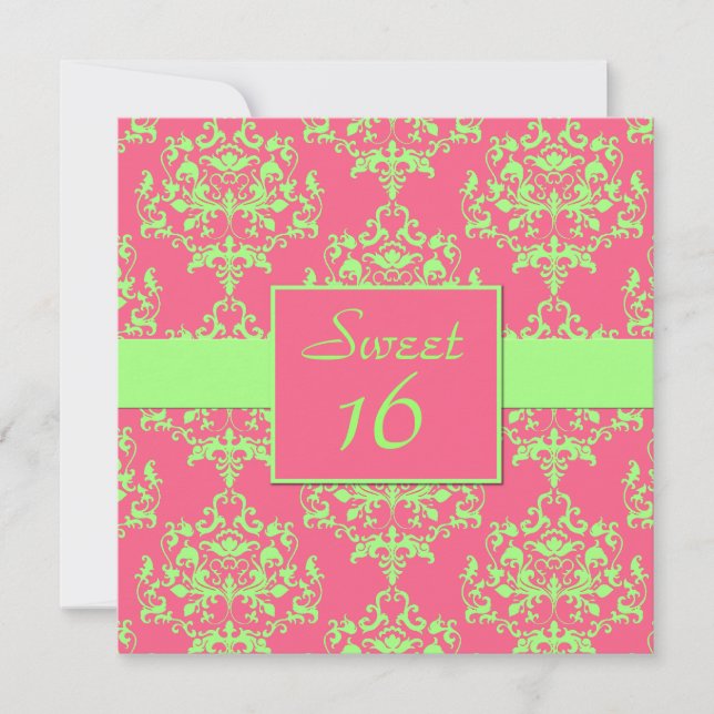 Chic Damask Sweet 16 Aniversário Convite (Frente)