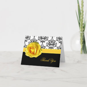 Chic Damask & Yellow Rose Cartões de agradecimento