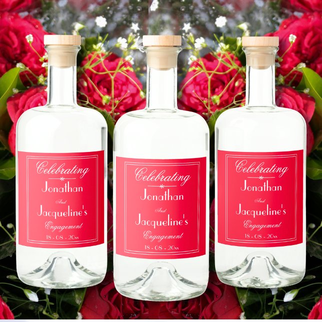 Chic de Nomes Personalizados Românticos de Vermelh (Celebrating an Engagement? Romantic Red Custom Names Chic Liquor Bottle Labels will make it special.)