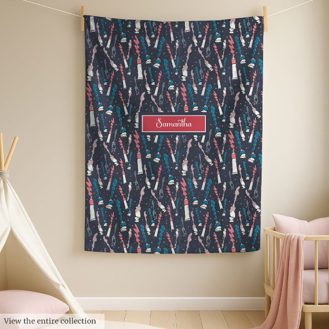 Chic de volta ao cobertor da escola com nome perso (Chic back to school blanket with custom name & charm)