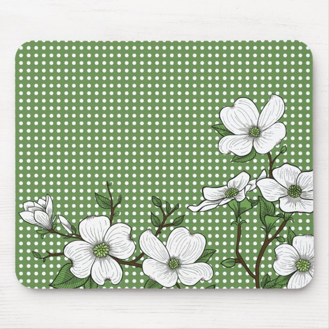 Chic Dogwood Blossoms & Bolinhas Mouse Pad (Frente)