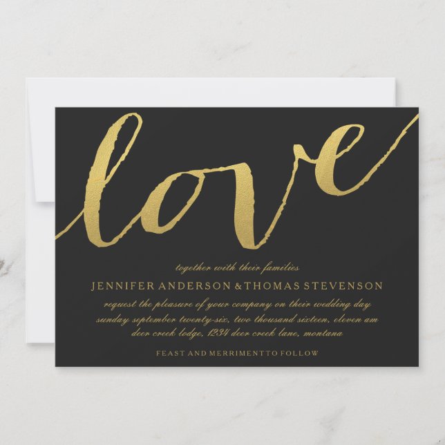 CHIC DOURADO AMOR NEGRO CONVITE DE CASAMENTO (Frente)