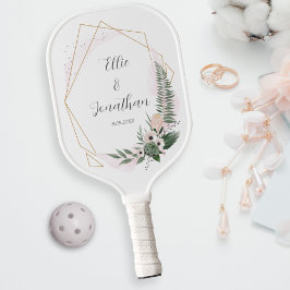 Chic Dourado Floral Frame Nome do Casal de Casamen