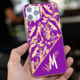 Chic Dourado Marble Purple Nome do monograma perso