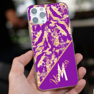 Chic Dourado Marble Purple Nome do monograma perso