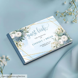 Chic Dusty Blue Dourado Livro Floral de Convidado