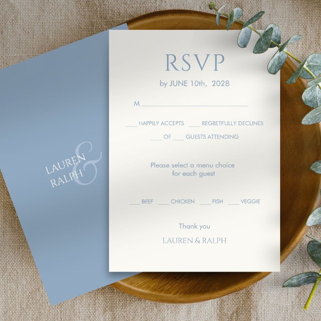 Chic Dusty Blue Monograma Casamento RSVP (Criador carregado)