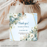 Chic Dusty Blue Peony Moldura Dourada Etiqueta de<br><div class="desc">✅ Para encontrar itens correspondentes,  procure por 210W em minhas coleções ✅</div>