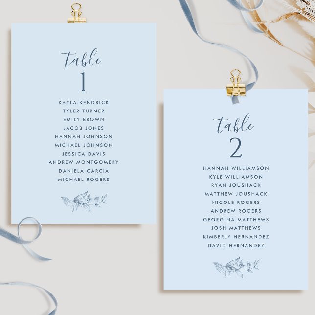 Chic Dusty Blue Seating Cards com nomes de convida (Criador carregado)