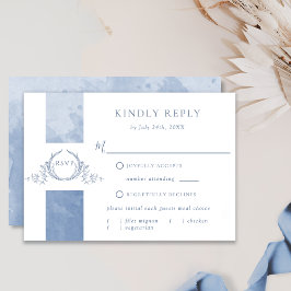 Chic Dusty Blue Watercolor Monograma RSVP