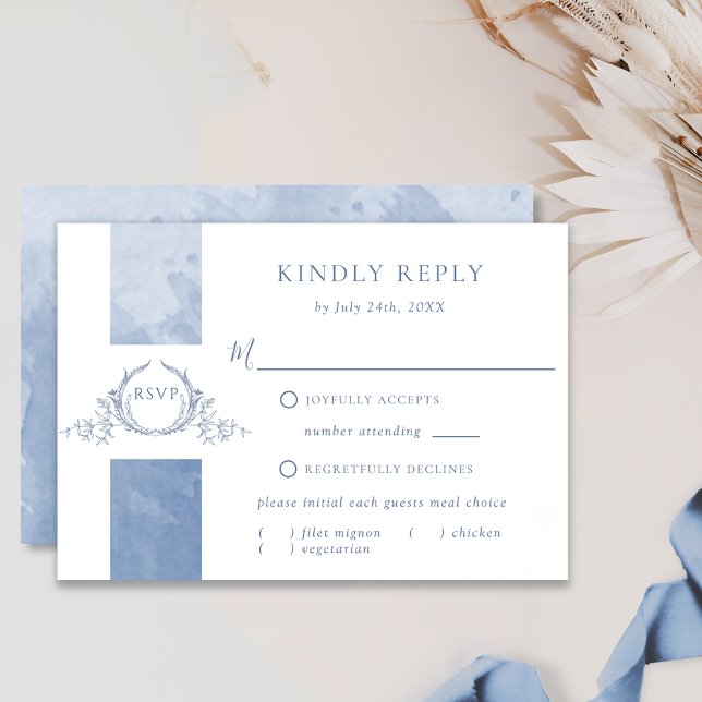 Chic Dusty Blue Watercolor Monograma RSVP (Criador carregado)