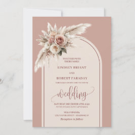 Chic Dusty Pampas Rosas Convite para Casamento