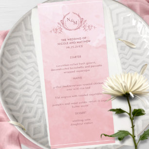 Chic Dusty Rosa Watercolor, Menu de Casamento Mono