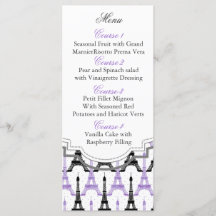 Chic Eiffel torre Roxo Cartões de menu personaliza