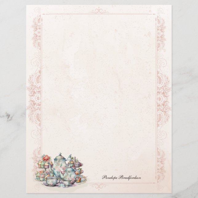 Chic Elegant High Tea Unline Stationery Paper (Frente)