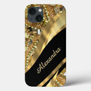 Chic elegante preto e ouro bling personalizado