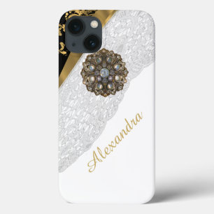 Chic elegante, preto e ouro, com um cadinho branco