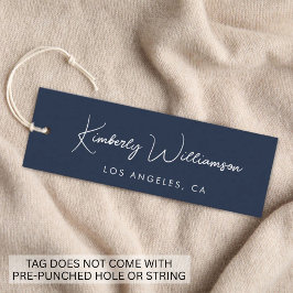 Chic Etiqueta Pendente Azul Script Signature