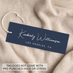 Chic Etiqueta Pendente Azul Script Signature