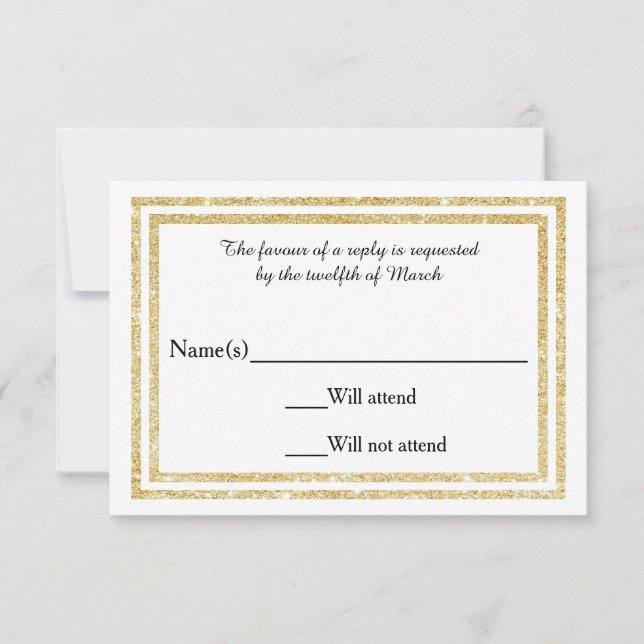 Chic Faux Dourado Glittered Trim - Placa RSVP (Frente)