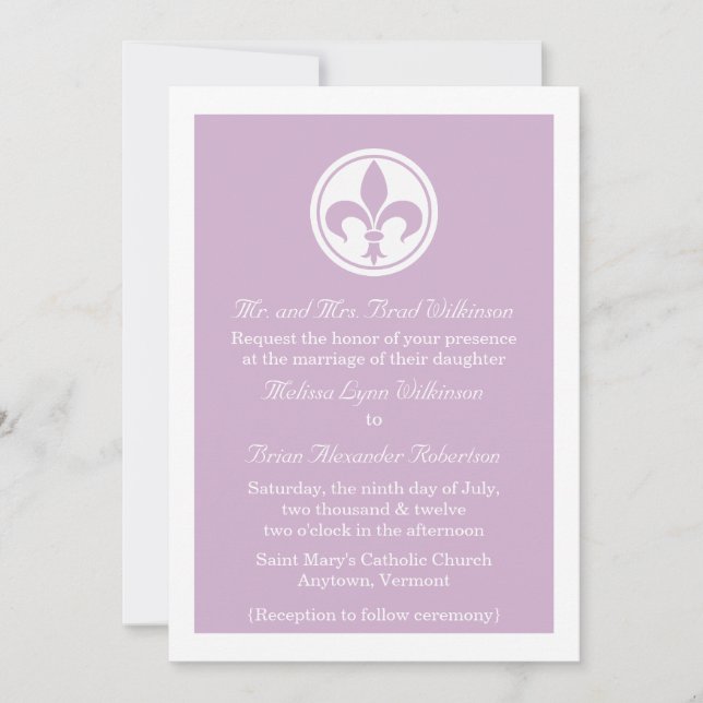Chic Fleur De Lis Convite de casamento, Lilac (Frente)