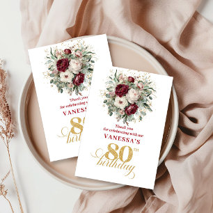Chic Floral Blush Borgonha Agradecimento de 80 Ano