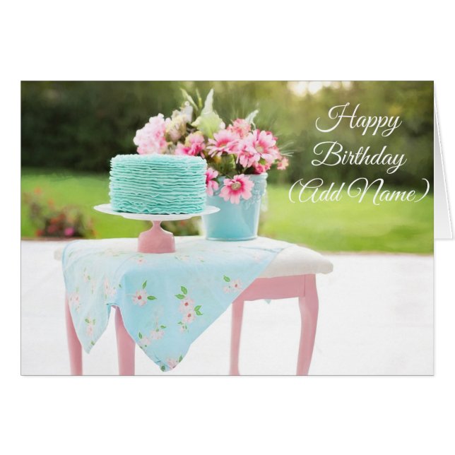 Chic Floral de Cartão de Aniversário Personalizado (Frente Horizontal)