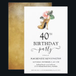 Chic Floral Dourado aniversário de 40 anos de Alto<br><div class="desc">Convite de festas de aniversário de 40 anos de alto salto Dourado Tropical Floral Dourada moderna Elegante, apresentando o nosso glamoroso brilho de ouro amarelo brilhante, cercado por flores tropicais cor-de-rosa e verde. O fundo é uma luxuosa lavagem de ouro a aquarela. Fácil de personalizar com suas informações para um...</div>