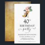 Chic Floral Dourado aniversário de 40 anos de Alto<br><div class="desc">Convite de festas de aniversário de 40 anos de alto salto Dourado Tropical Floral Dourada moderna Elegante, apresentando o nosso glamoroso brilho de ouro amarelo brilhante, cercado por flores tropicais cor-de-rosa e verde. O fundo é uma luxuosa lavagem de ouro a aquarela. Fácil de personalizar com suas informações para um...</div>